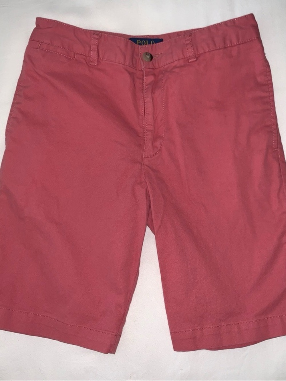 Polo by Ralph Lauren Coral-Red Flat Front, Straight Fit Boy's Twill Shorts